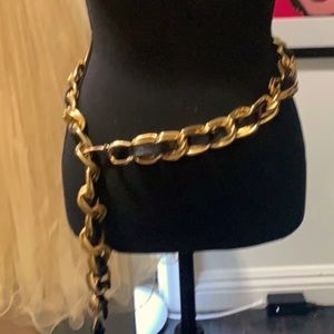 Black leather & gold plated braided belt